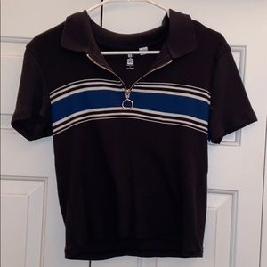half zipped cropped t-shirt w/ stripe